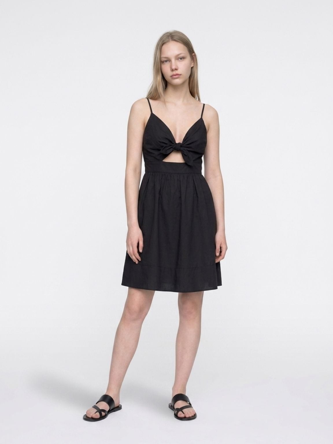 A.L.C. Dani Cotton Tie-Front Cutout Mini Dress, Black, Size 8