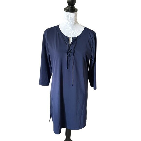 Lands End Womens Dress Nylon Spandex Blend Blue Summer Stretch Medium
