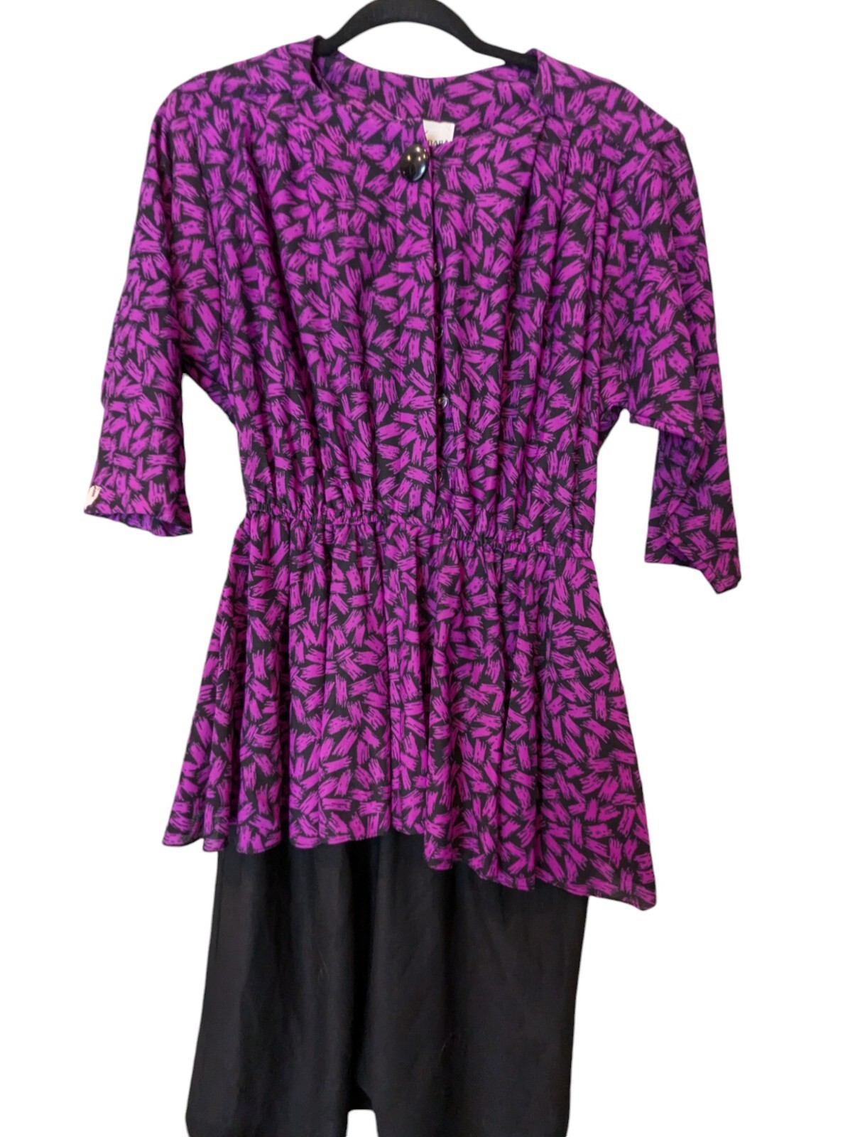 Lucky Barbara Womens Dress Purple Black Size 9 Crew Neck 3/4 Sleeve Button