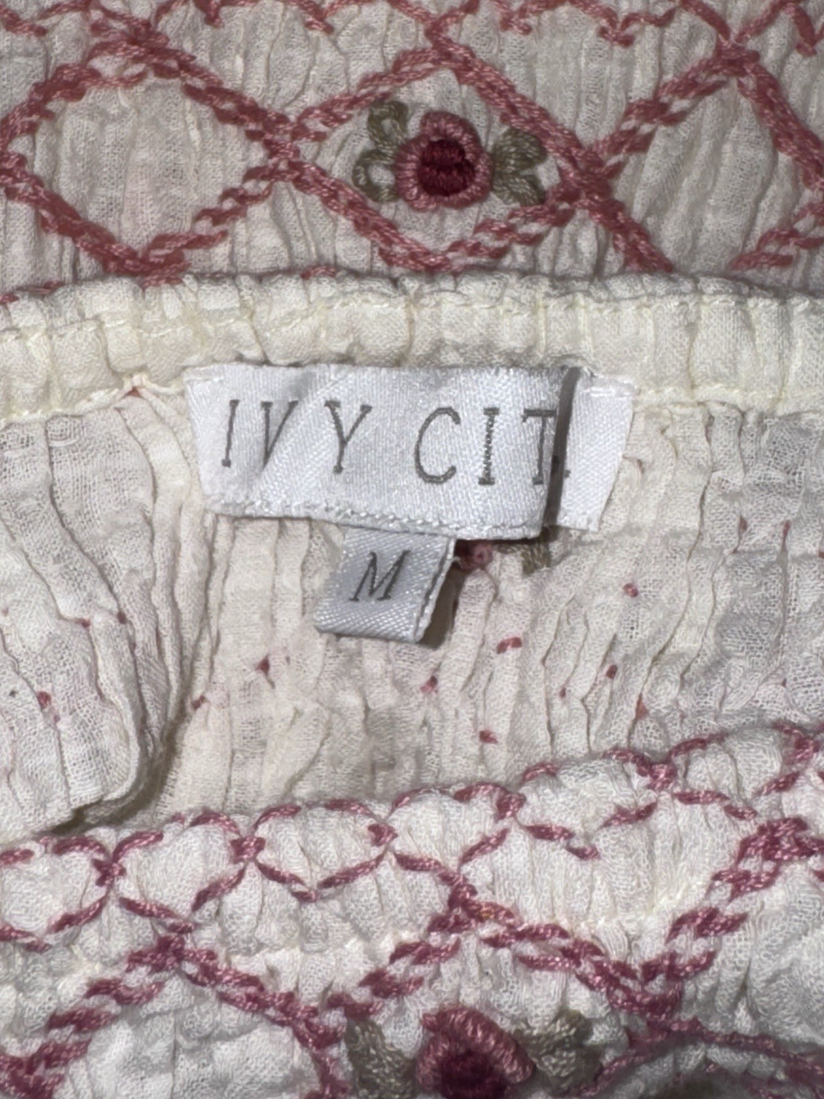 Ivy City Co. Embroidered Smocked Midi Dress Medium Ivory Romantic Cottagecore