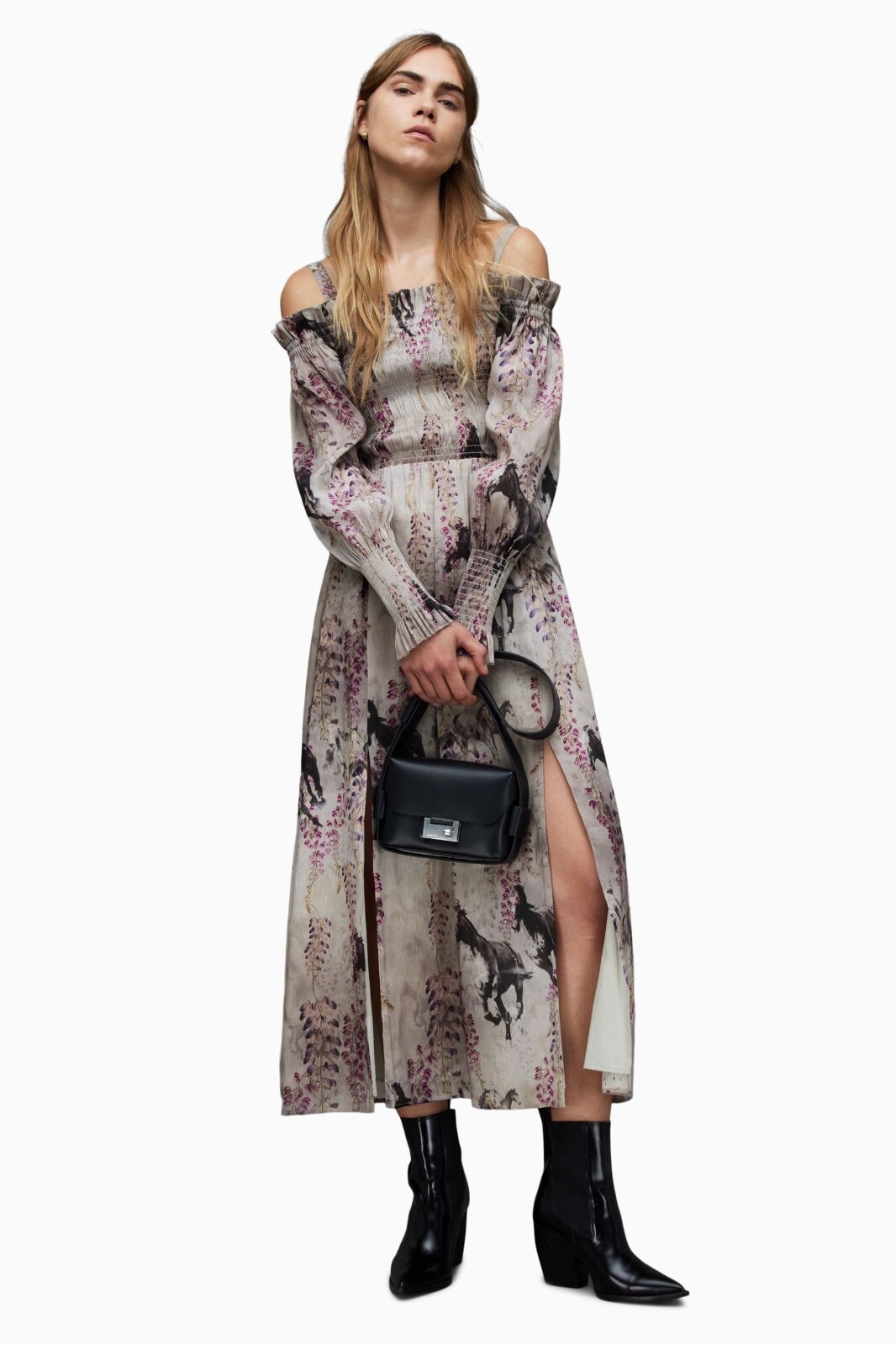 Allsaints $429 Lary Dionne Linen Slit Long Sleeve Dress Women’s US 2 UK 6 NWT