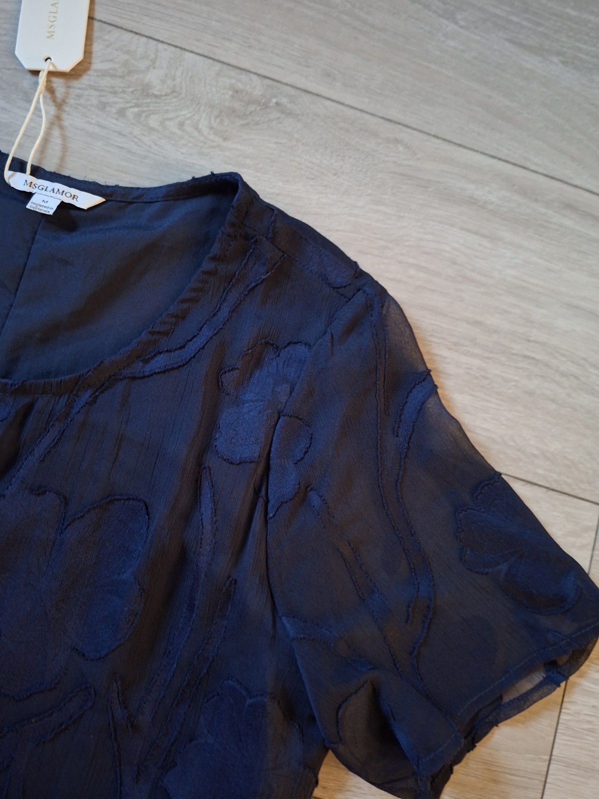 MSGLAMOR Dark Blue Sheer Applique Flared Dress BNWT Party Evening Party UK10/12