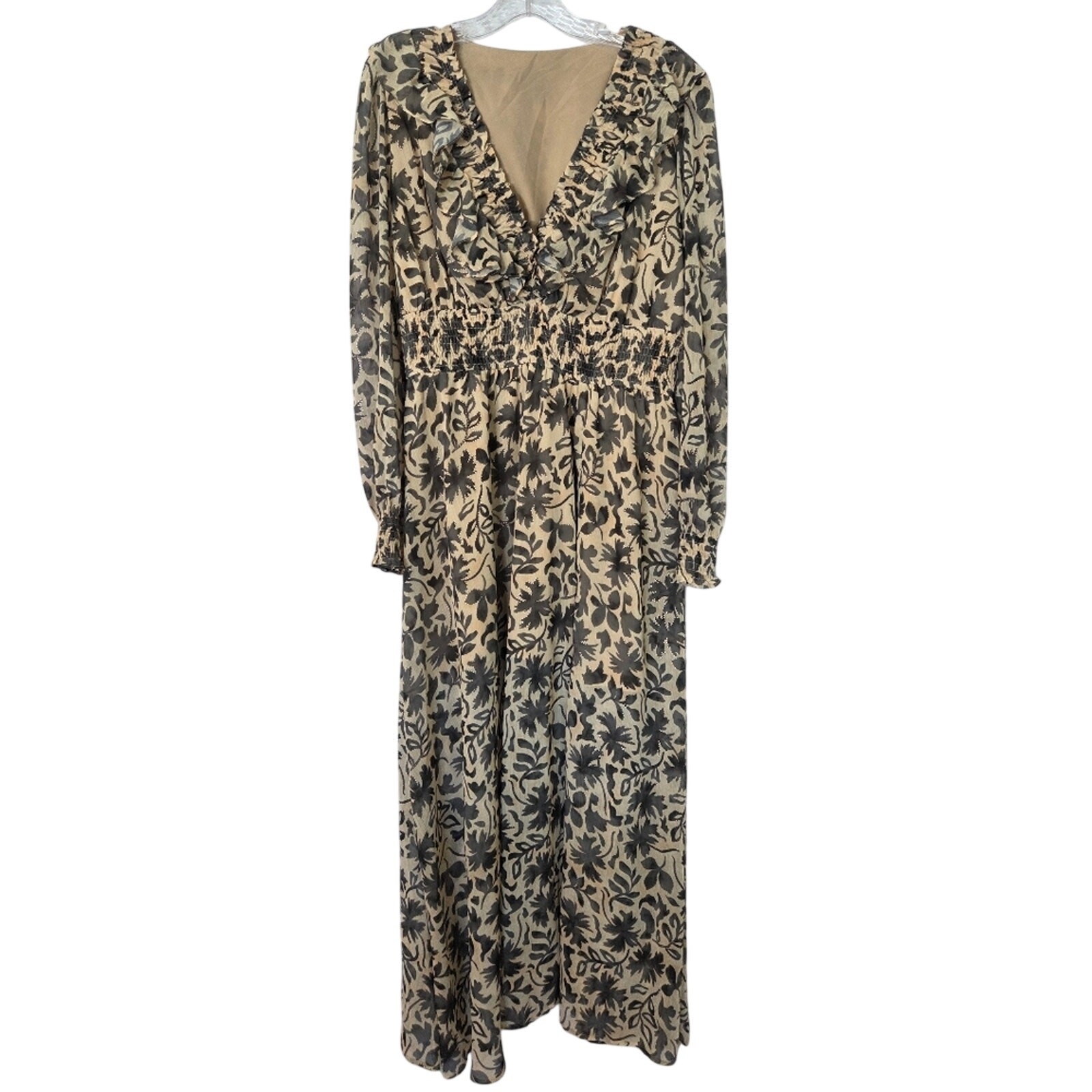 Eywol Chic Black/ Cream Metallic Gold V Neck Maxi Dress Size L