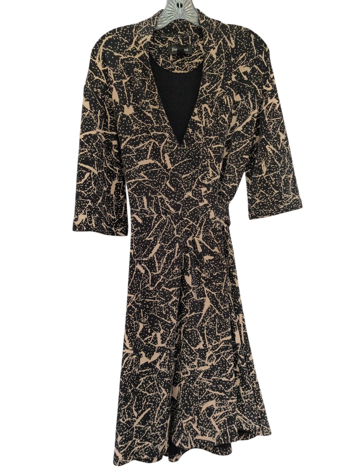 Betabrand Ready to Go Kimono Wrap Dress XS Black Beige USA Lobo Mau W0389