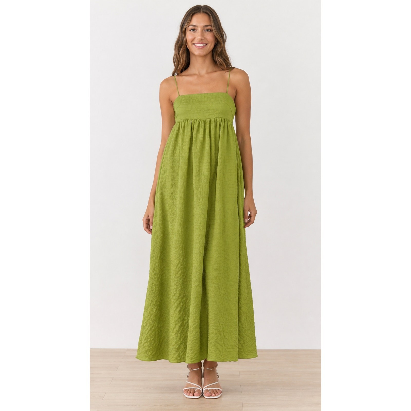 Sabo Kapri Spaghetti Strap Maxi Dress Textured Green Womens Size 2 Sundress