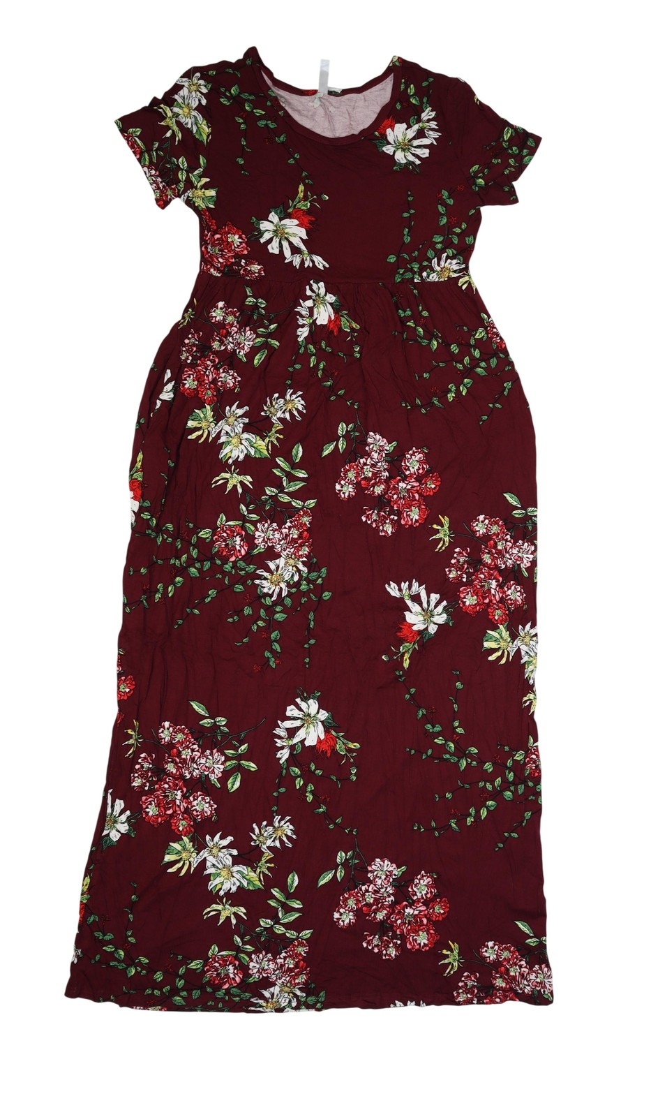 VIISHOW Dress Womens L Red Floral Short Sleeve Maxi T Shirt Stretch Casual