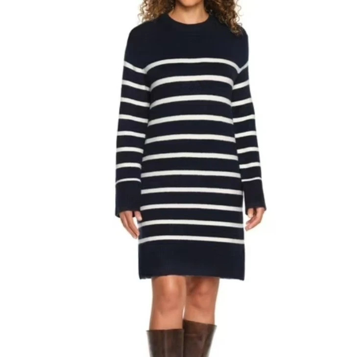 Lands’ End Women’s Sweater Dress Navy Stripe NWT Machine Washable Sizes M & 1X