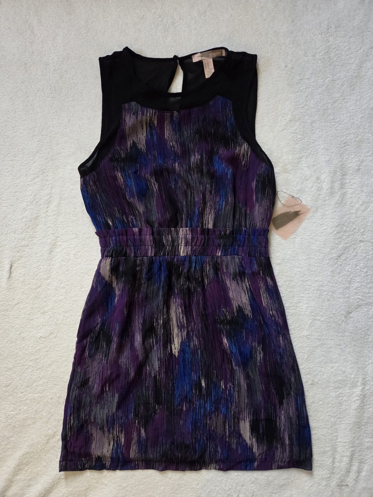 NWT Forever 21 Contemporary Purple Abstract Watercolor Mesh Mini Dress XS Artsy