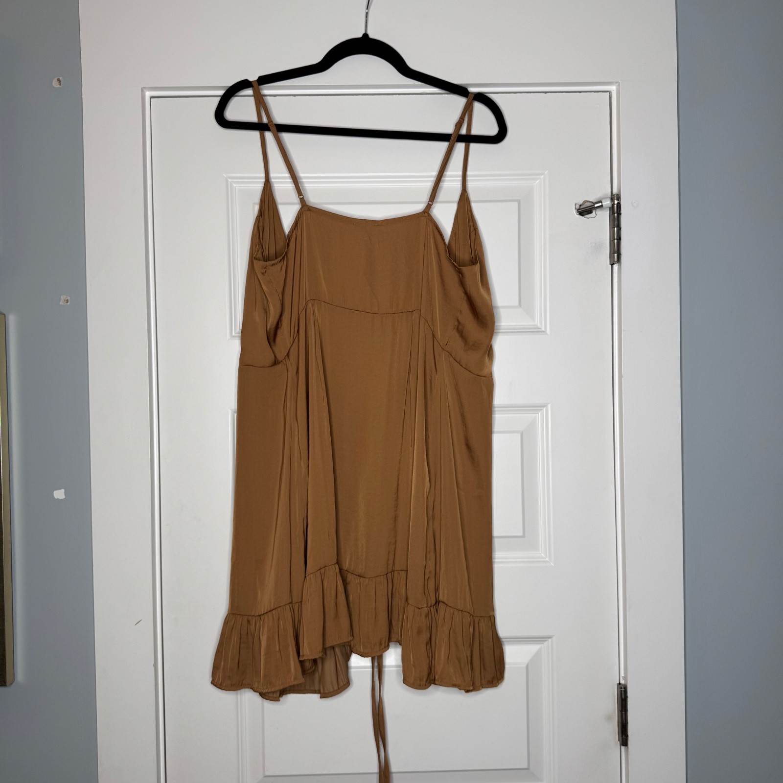 Free People All My Love Shine Mini Wrap Slip Dress Size Large Tan Brown NWT