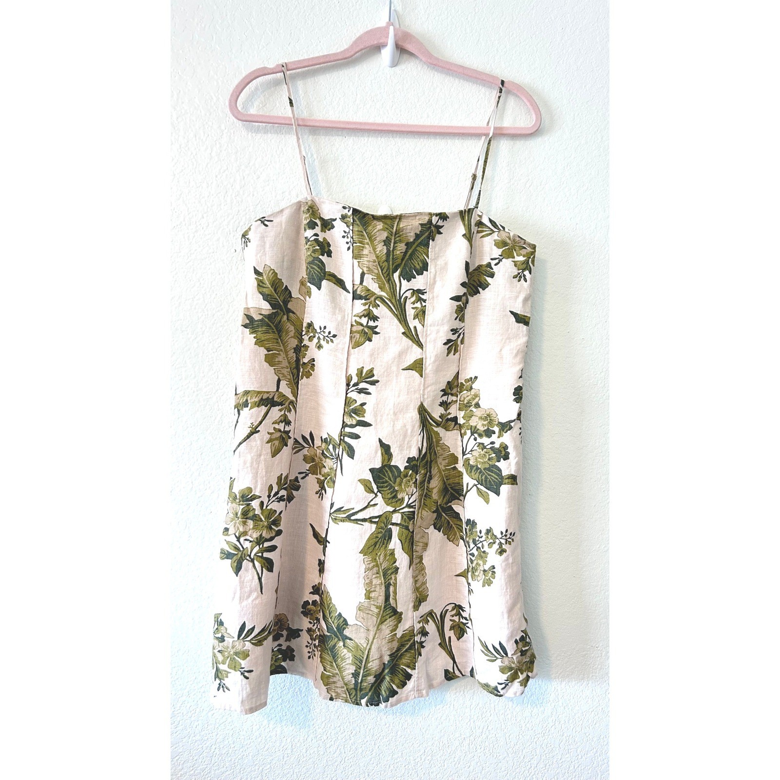 & Other Stories Linen Tropical Palm Print Mini Dress Los Angeles Atelier US 10