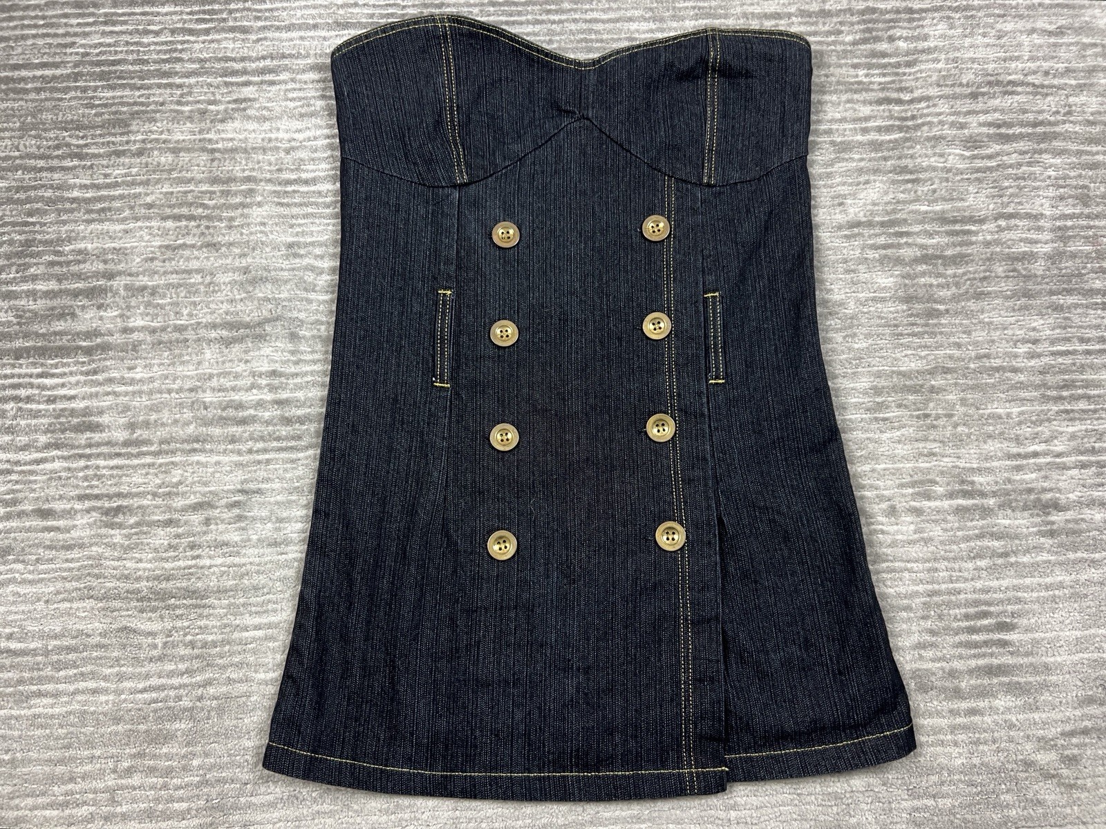 Gold Flava Dress Womens Medium Blue Denim Dark Wash Mini Cotton Blend