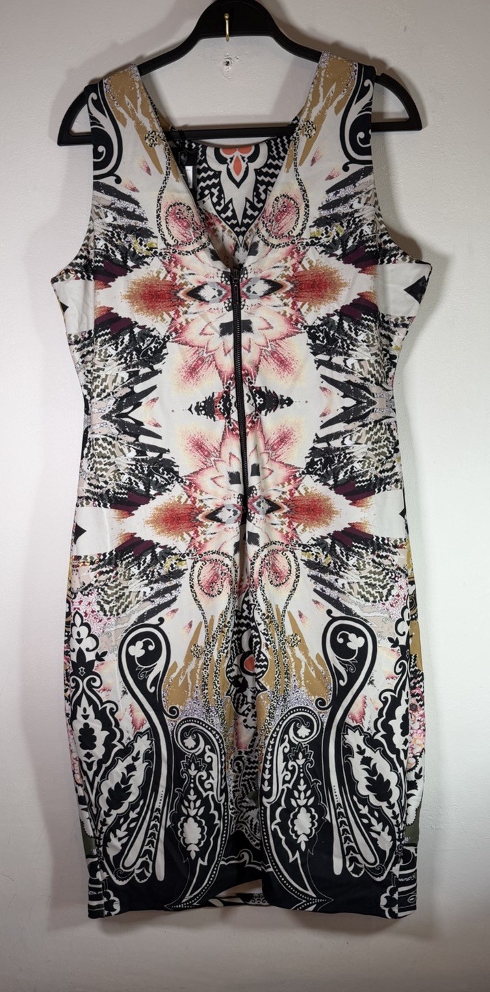 Next Geometric Patterned Bodycon Midi Dress UK 20 Multi Colour Sleeveless BNWT