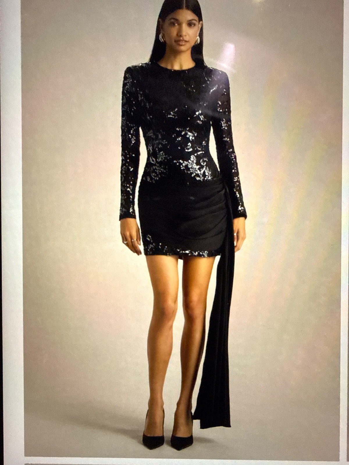 Florecita Black Embellished Lace Crew Neck Mini Dress With Sash Detail