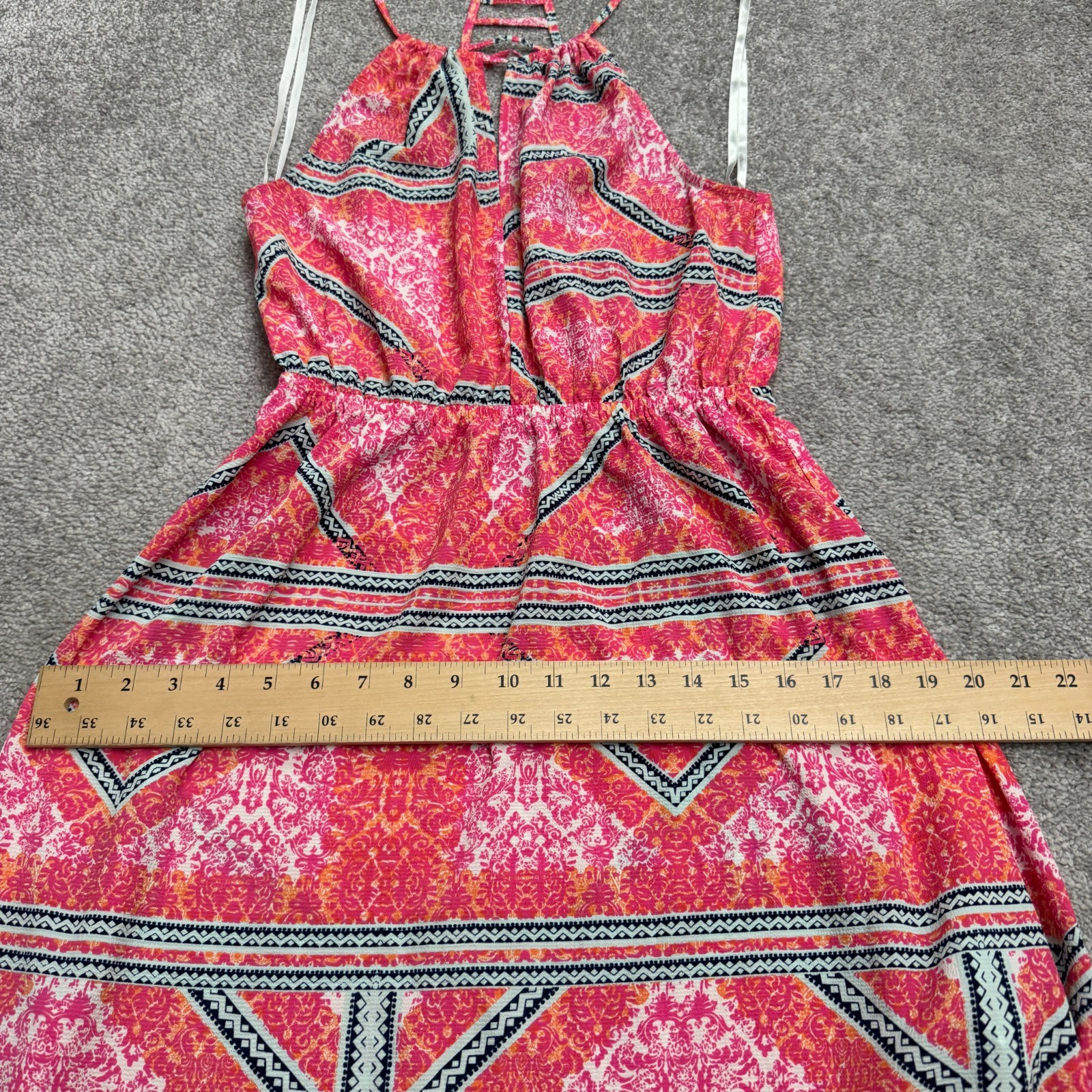 Minkpink Geometric Halter Maxi Dress Women Medium Pink Orange Backless Slit NWOT