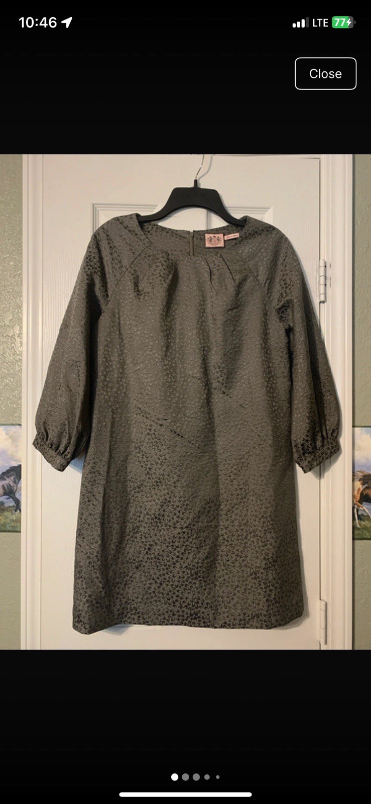 Juicy Couture Gray Floral Jacquard Shift Dress Balloon 3/4 Sleeve M Knee
