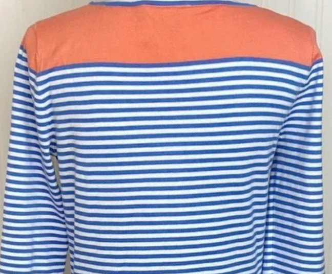 NWT! SAIL TO SABLE BLUE WHITE CORAL NAUTICAL STRIPED COTTON KNIT BLEND DRESS L !