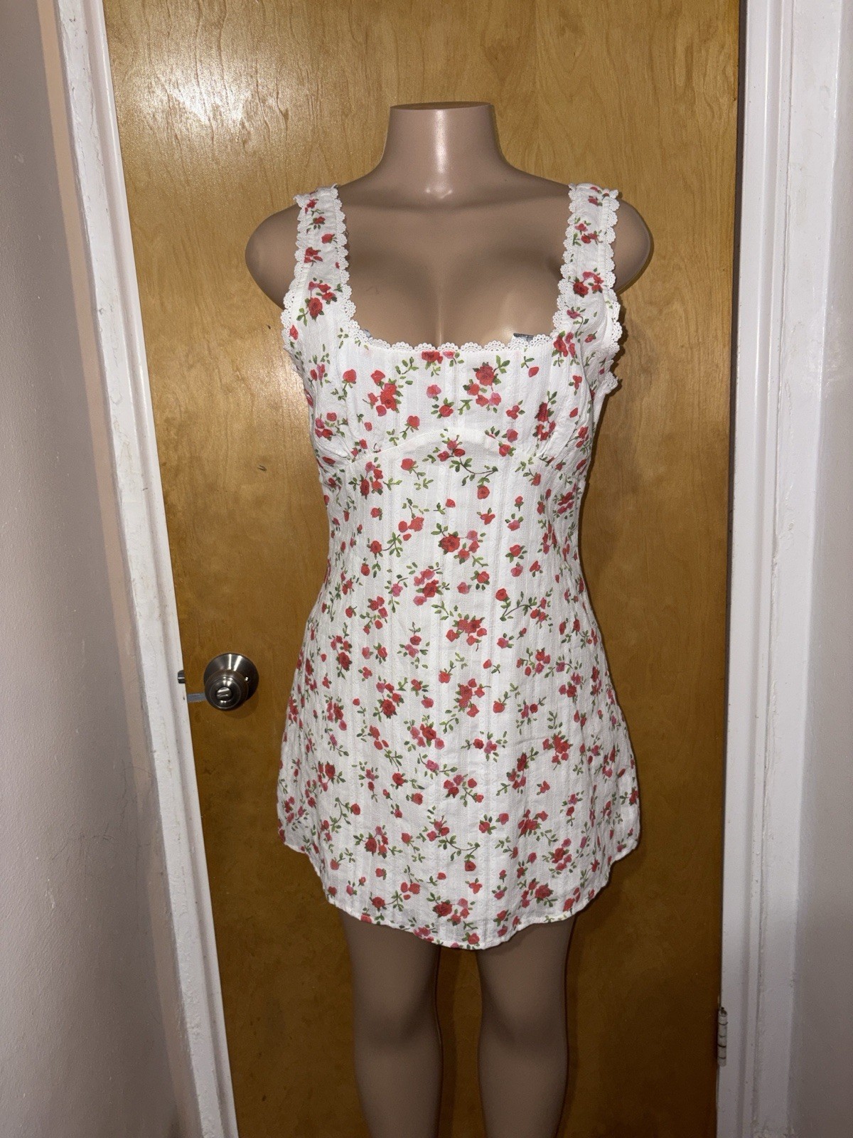 Princess Polly White Floral Sundress with Red and Green Print Size 8