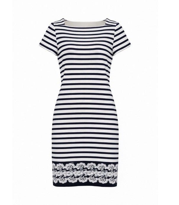 Talbots Women’s MP Stripe Knit Shift Dress Lace Hem Casual Nautical Preppy NWT