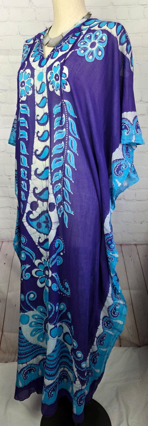 Batik Kaftan Dress Coverup Muumuu Handmade 100% Cotton Tropical Beachy Tribal L