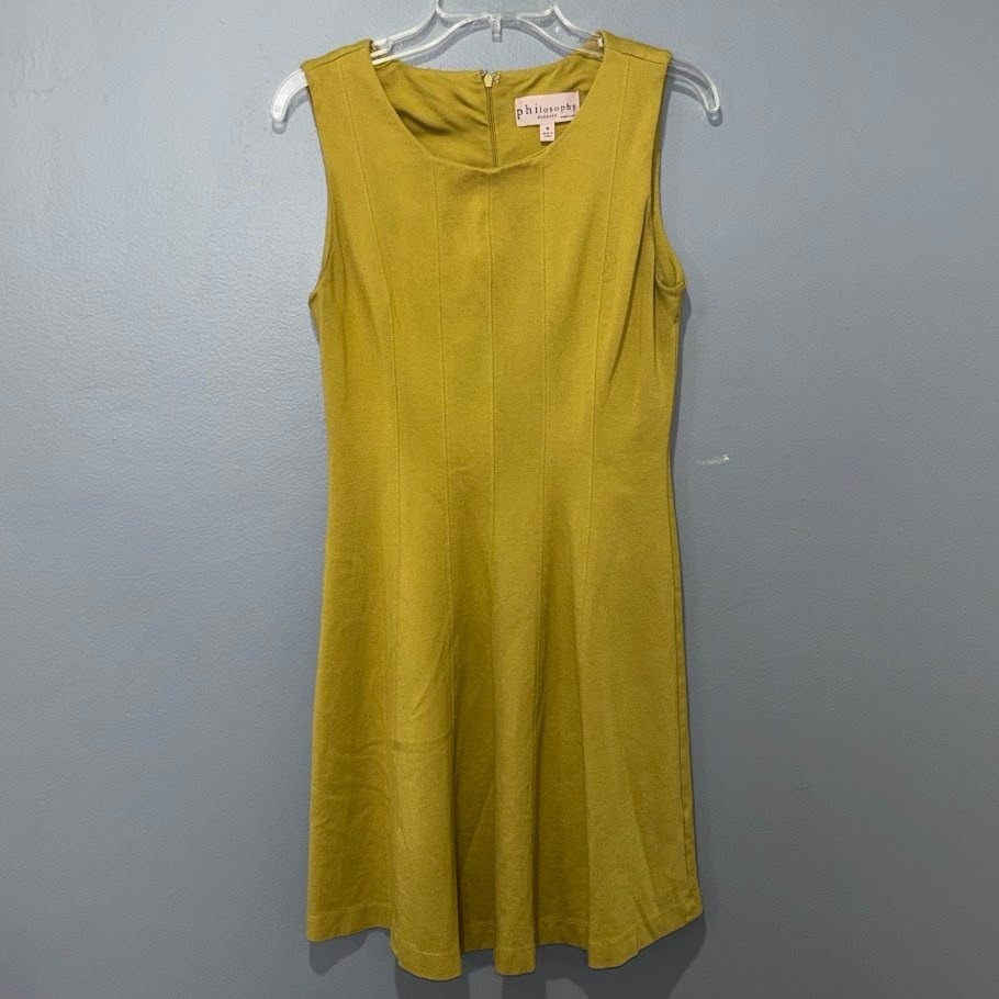 Philosophy Dress Womens M Yellow Knit Sleeveless Fit Flare Classic Chic Preppy