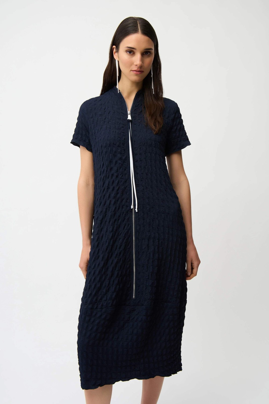 Joseph Ribkoff Midnight Blue/Vanilla Bubble Jacquard Cocoon Dress 261064