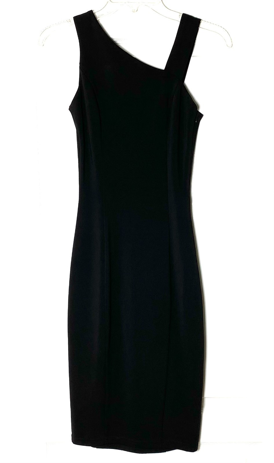 LAVISH ALICE Black Ponte Stretch Knit Asymmetric One Shoulder LBD Dress 6UK 2US