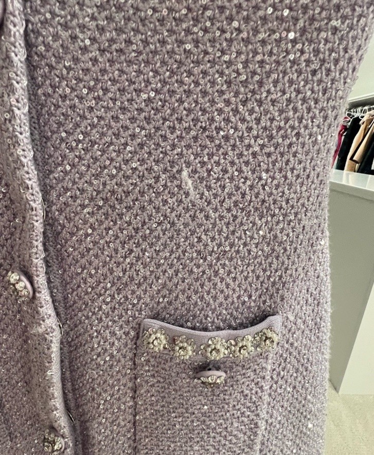 Self-Portrait Lilac Sequin Embellished Knit Button Mini Dress Lavender Sz Med