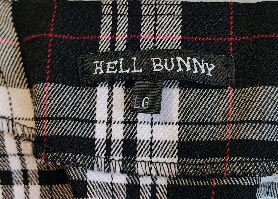 Hell Bunny Size Large Black White Plaid Corset Dress O-Rings Lace Up Sides Back