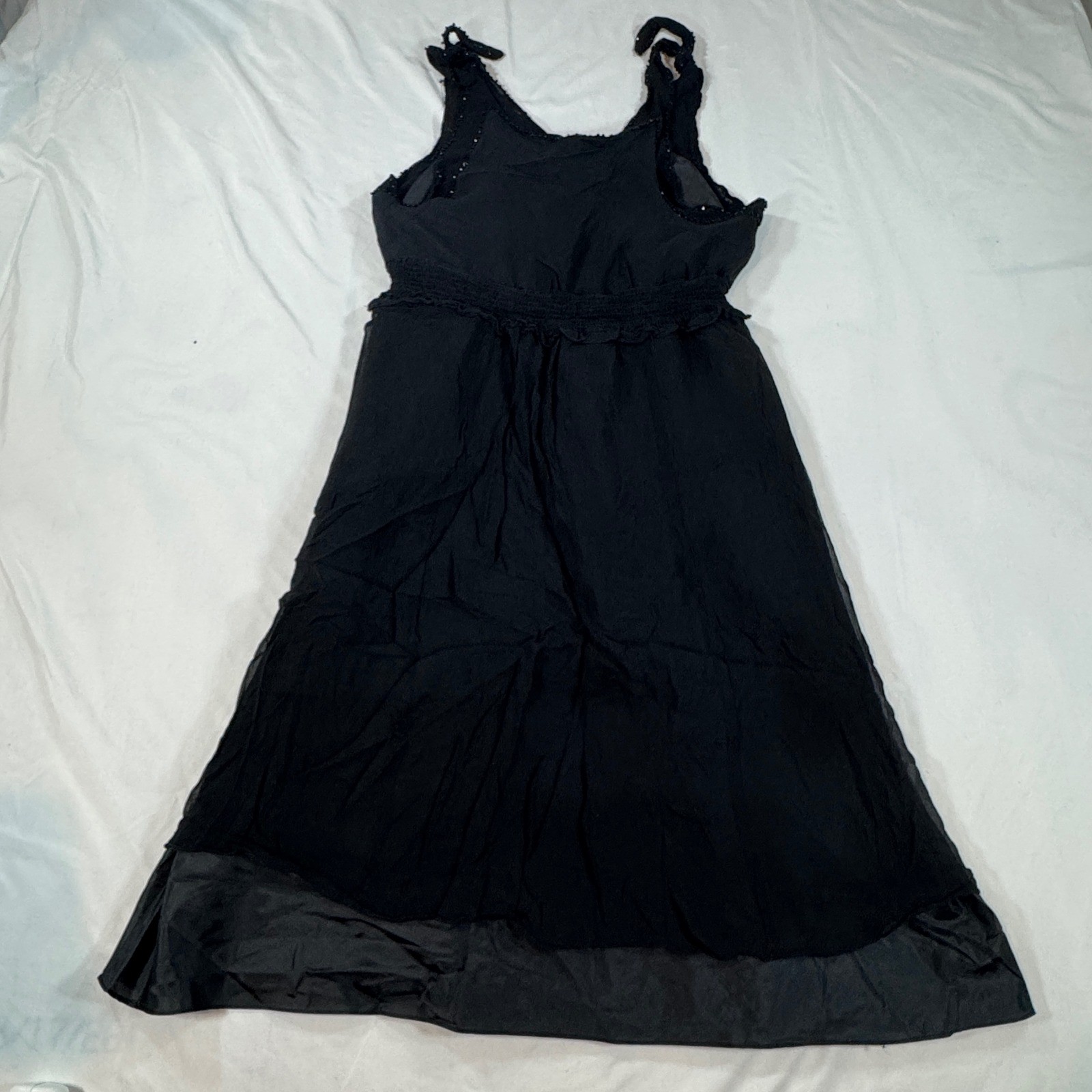Nicole by Nicole Miller Black 100% Silk Beaded Smocked Empire Waist Dress Size 8