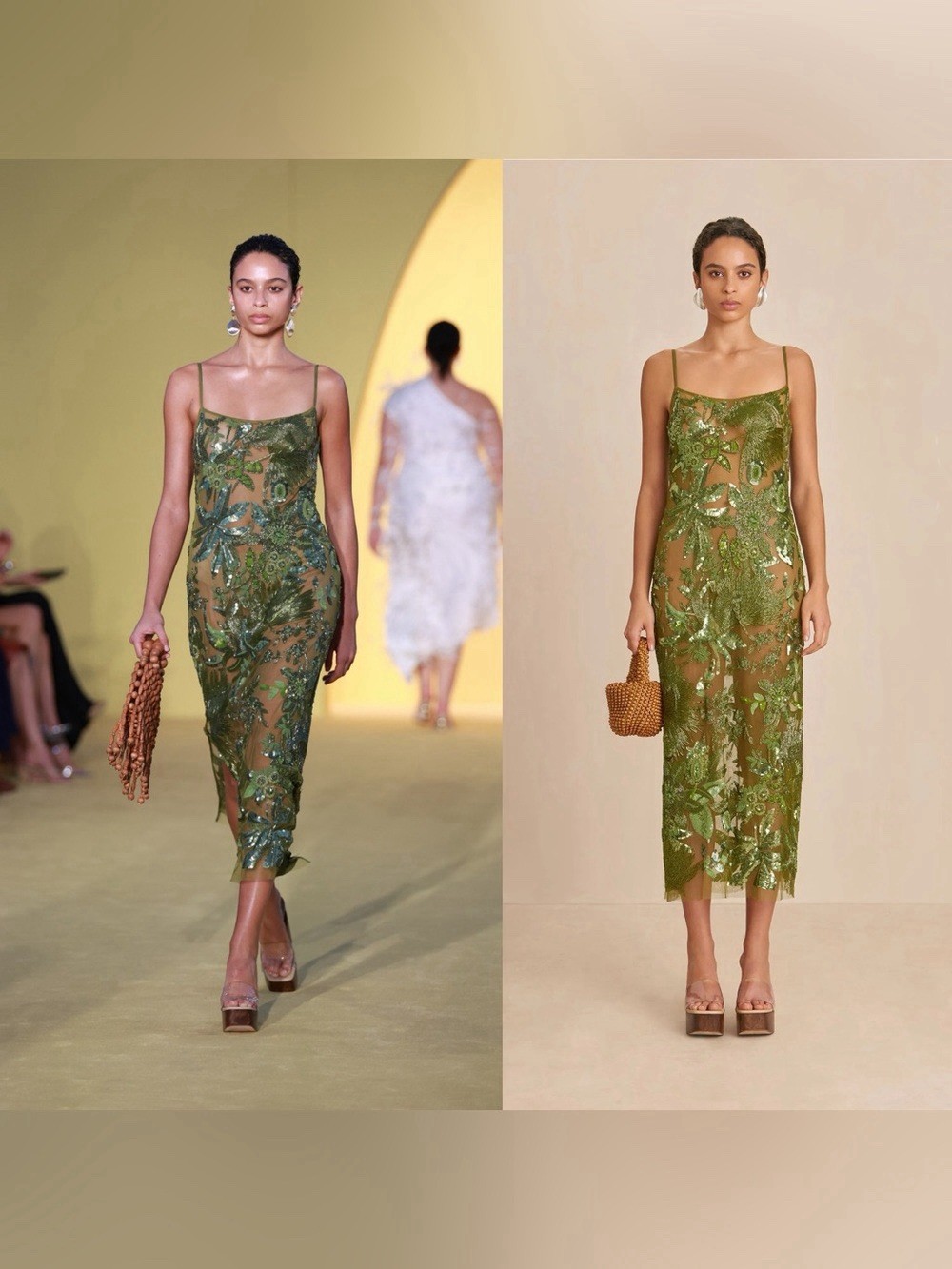 Cult Gaia Kennedy Gown Beaded Mesh Olea Green Good