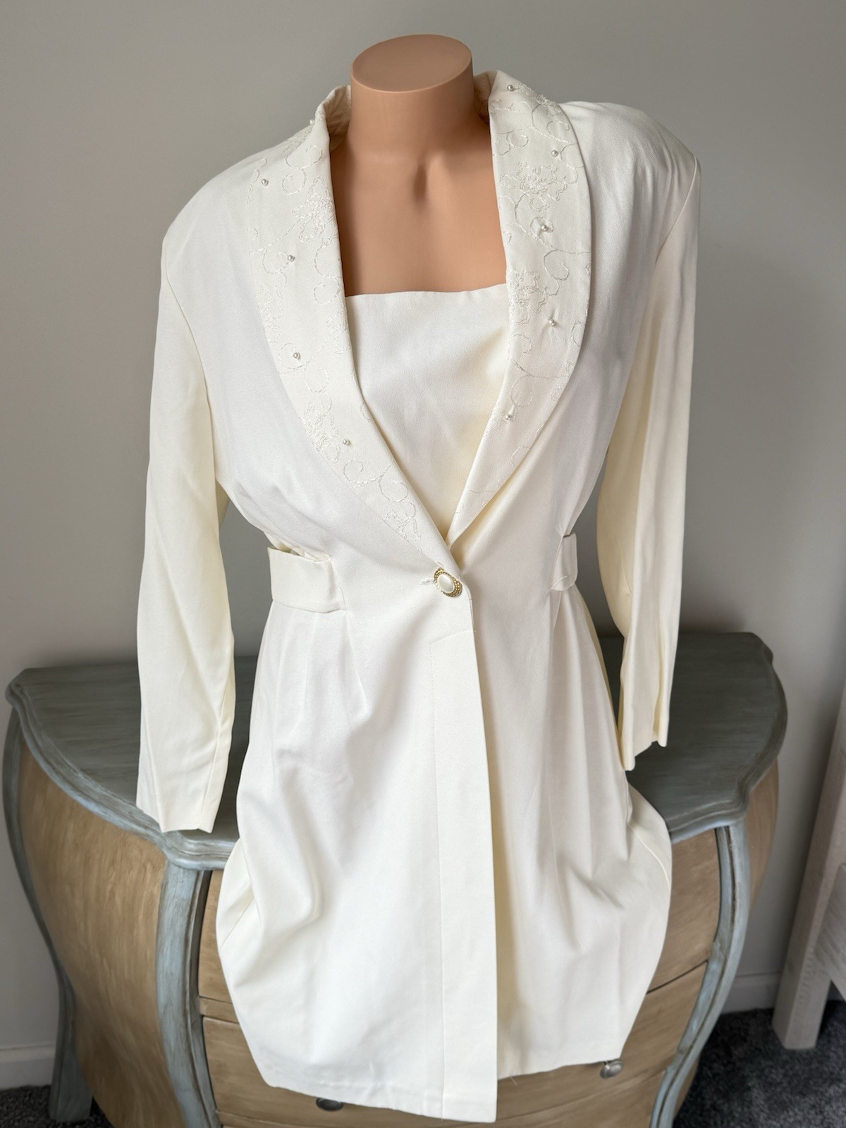 New Vintage 80s Dani Max Lois Snyder Dress Sz 16 XL L $98 Pearl Cream Career