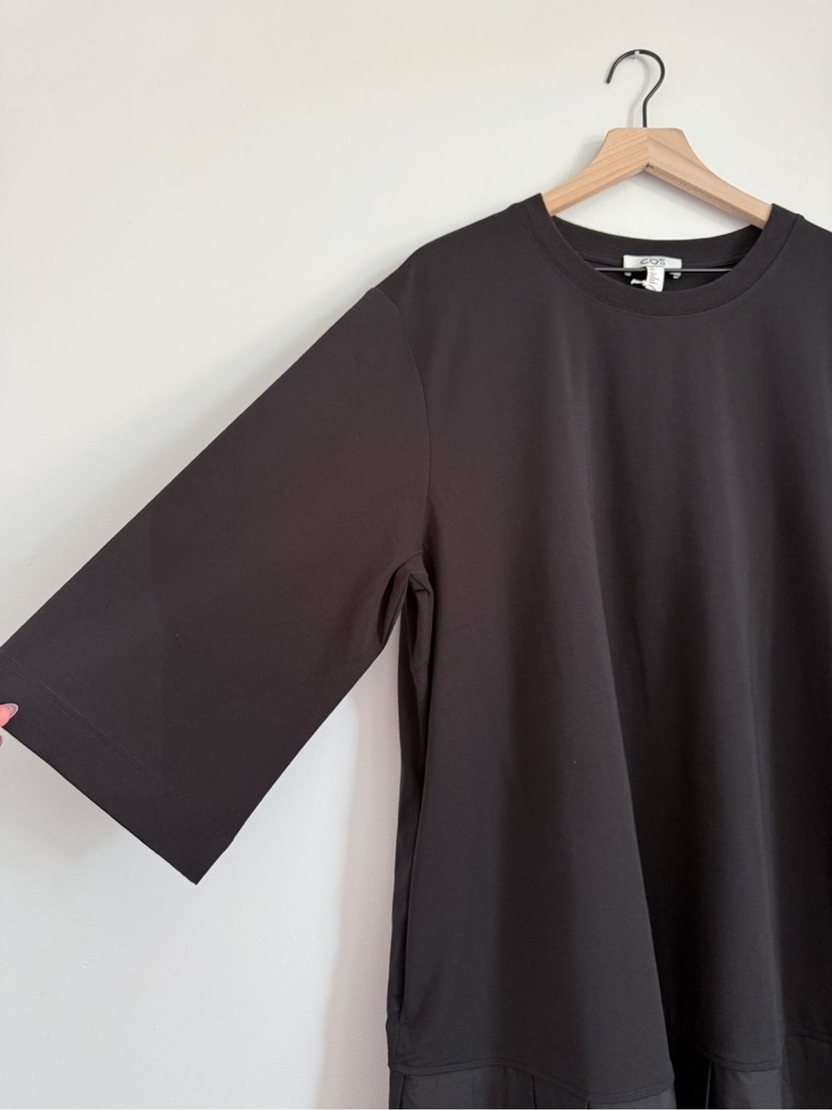 COS Black Mixed Media Pleated Hem Shift Dress Size Large