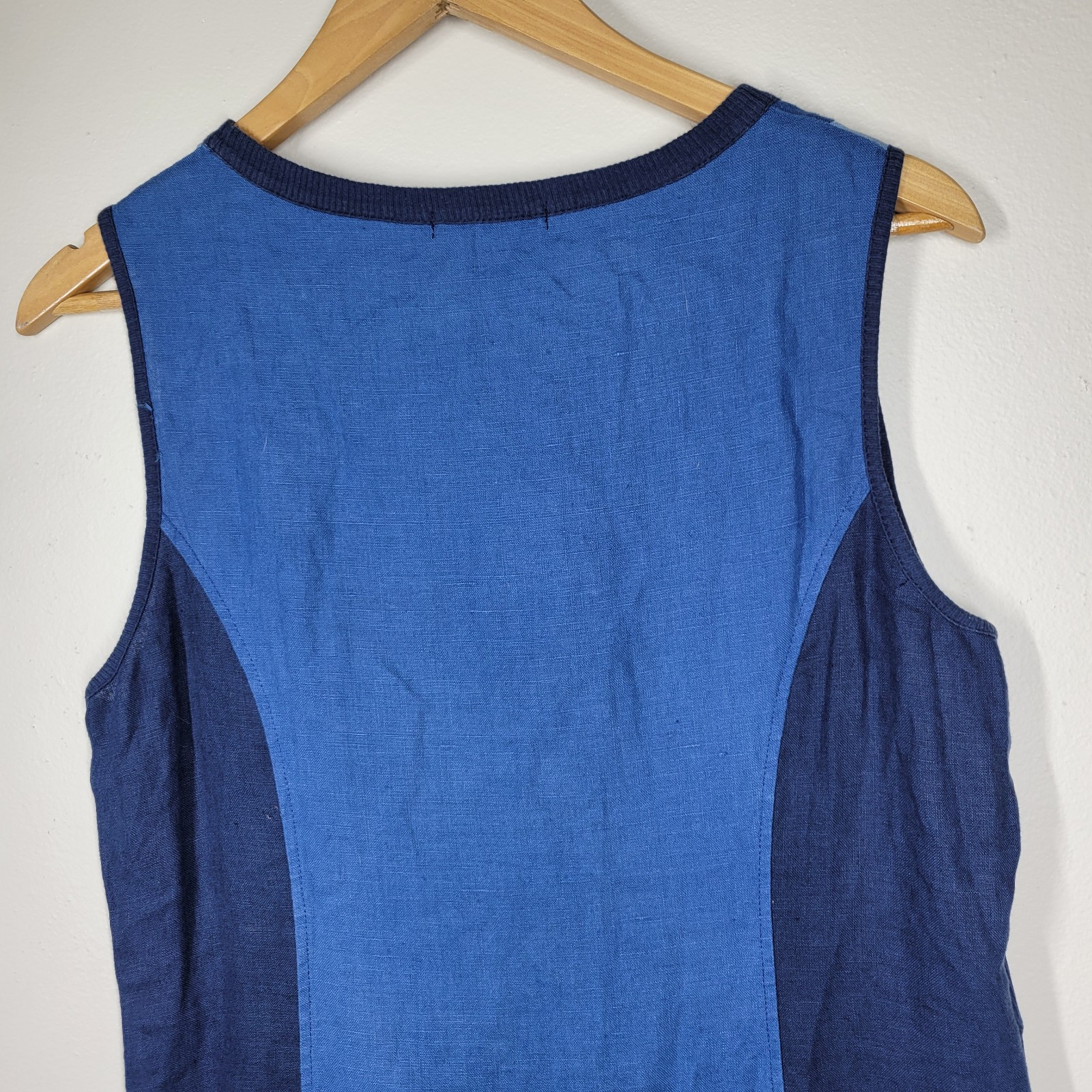 Maloka Portugal Blue Patchwork Linen Cotton Mixed Media Sleeveless Dress 4