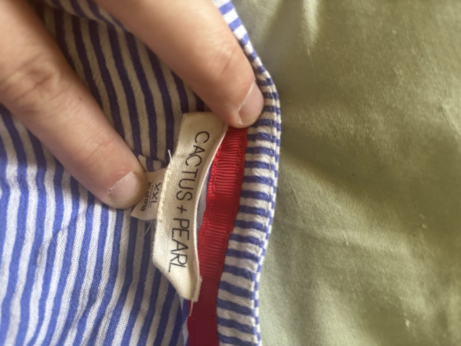 CACTUS + PEARL Blue White Striped Cotton Maxi Dress XXL Smocked Tiered V-Neck