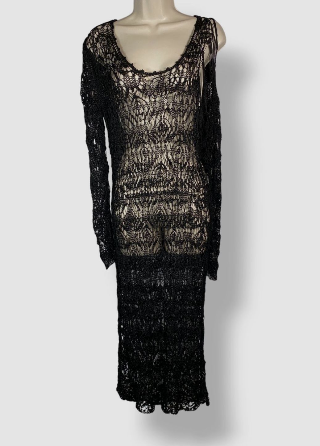Tom Ford Women’s Black Fine Lace-Knit MIDI Dress Size XL