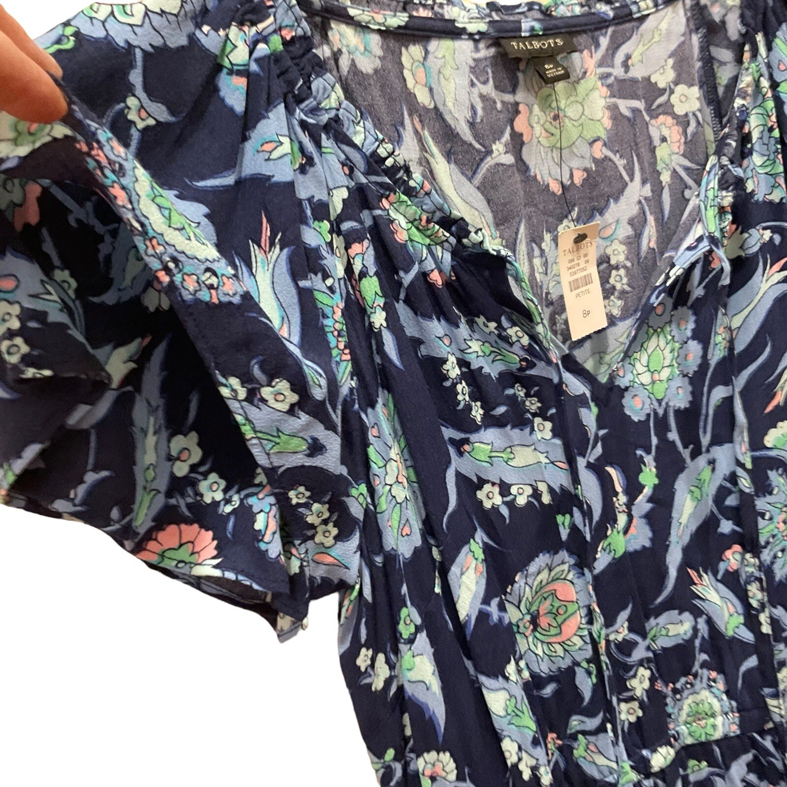 8P NWT TALBOTS Sweet Garden Popover Dress Blue Floral Size 8 P India Ink Petite