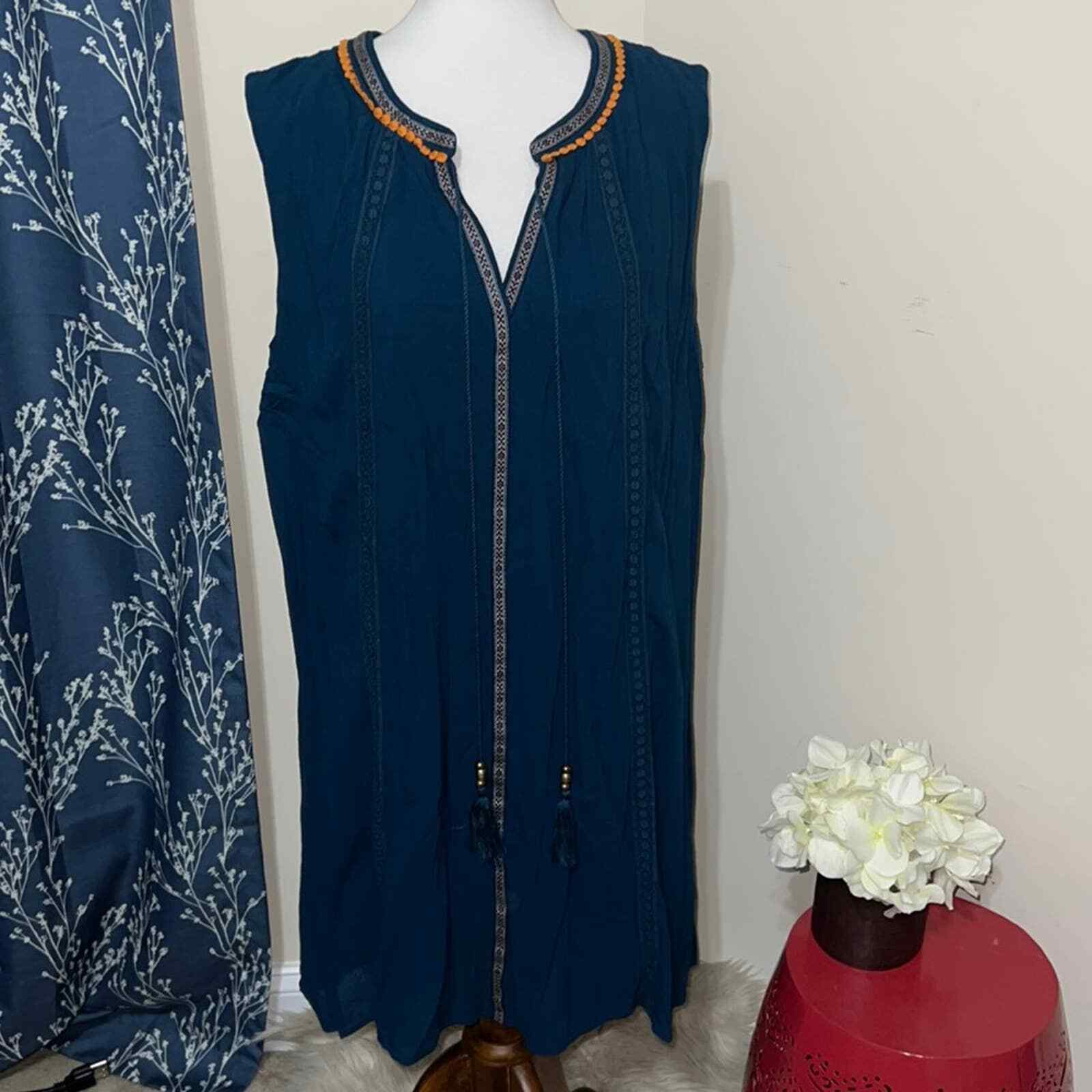 NEW Perch by Blu Pepper Bohemian Boho Shift Dress Sleeveless Tassels sz 3X