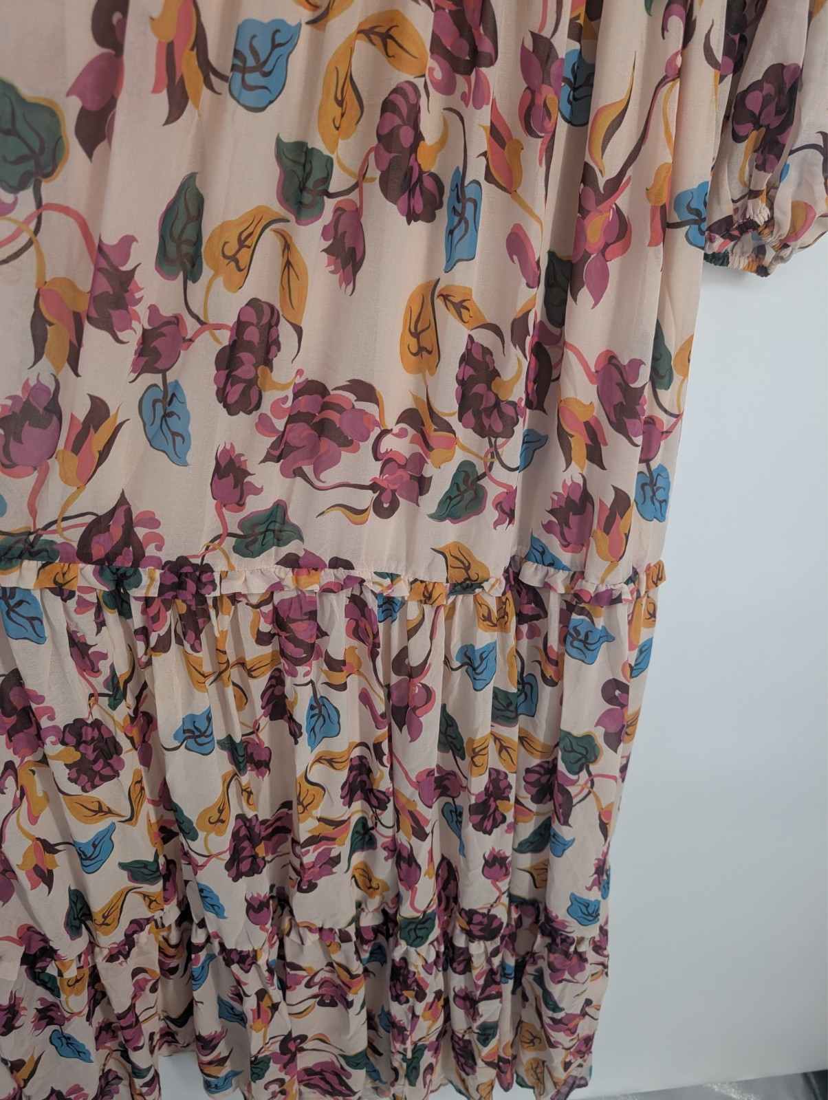 NWT Saloni Nina Tiered Floral Long-sleeve Maxi Dress Sz US10 Ivory #9M604