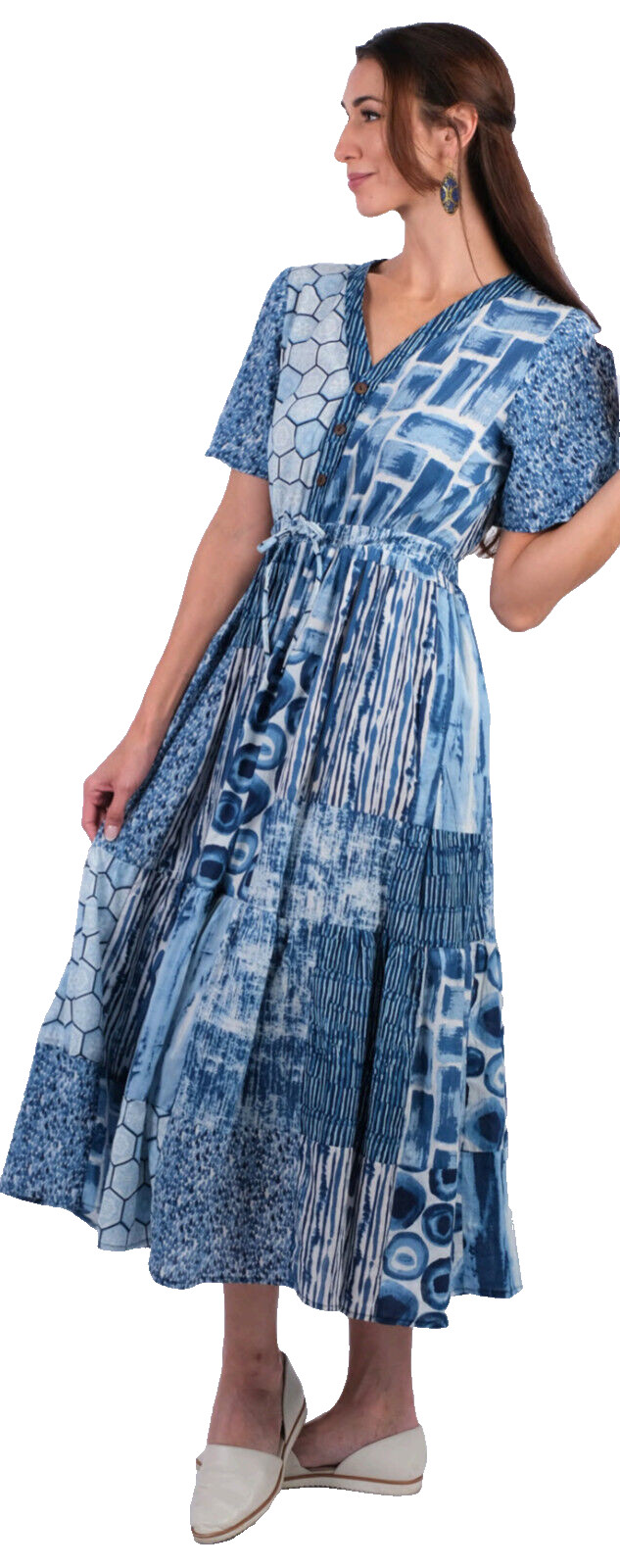 Nwt SACRED THREADS geometric boho funky hippie cotton patch DRESS S/M Free shipp