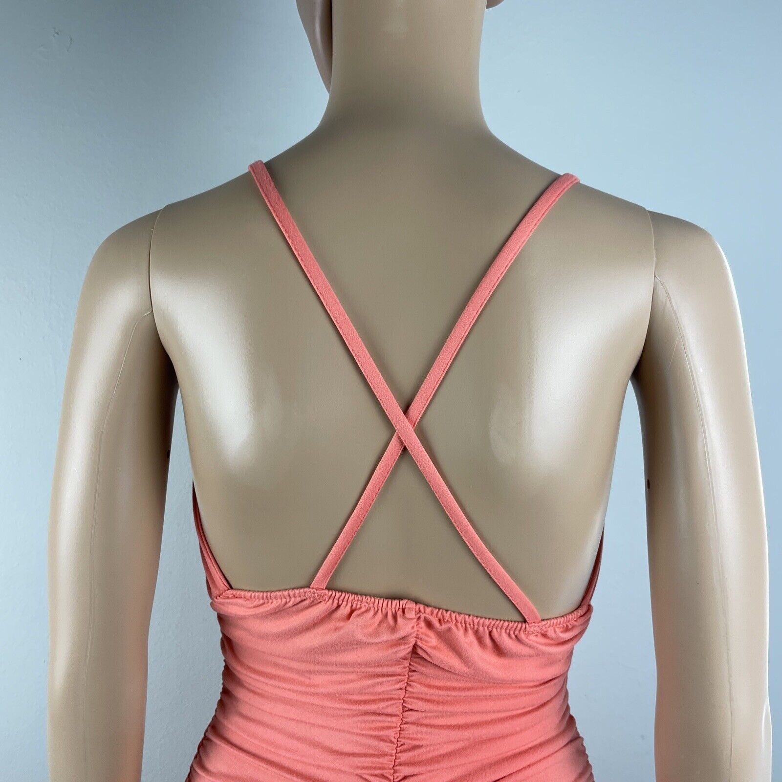 Capella Womens Cut Out Ruched Coral Mini Dress Juniors Size S/M Sleeveles