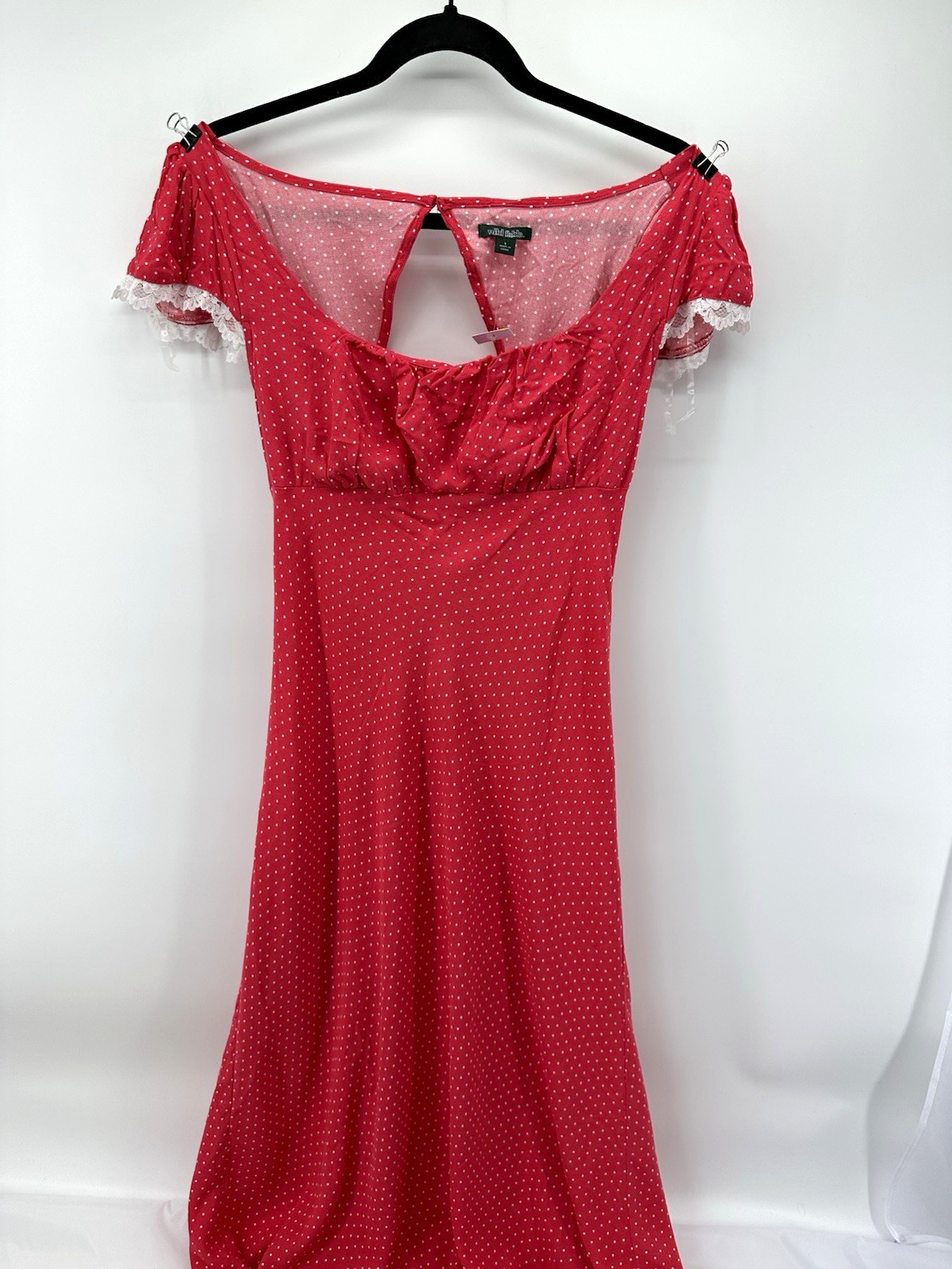 Wild Fable Maxi Dress Size S Red/White Polka Dot Square Neck Lace Cap Sleeve