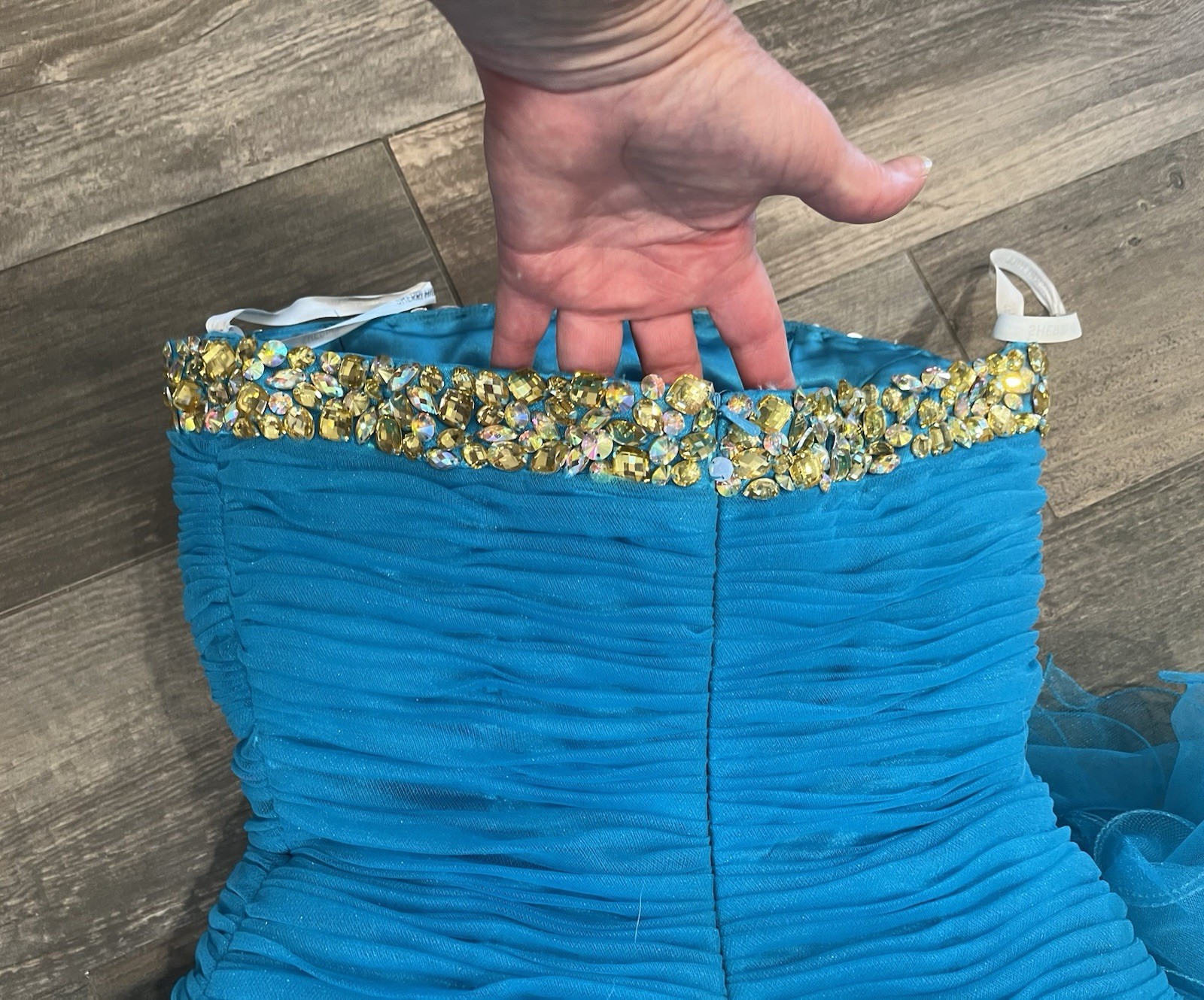 sherri hill 2326 Turquoise size 2 cocktail dress bow Rhinestone Flounce Ruffle