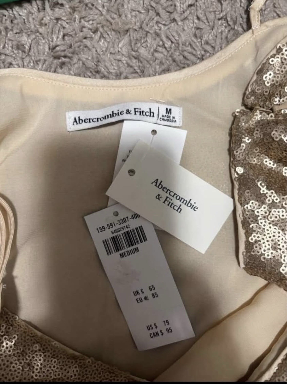 Abercrombie & Fitch Gold Sequin V-Neck Mini Slip Bodycon Dress (size medium)
