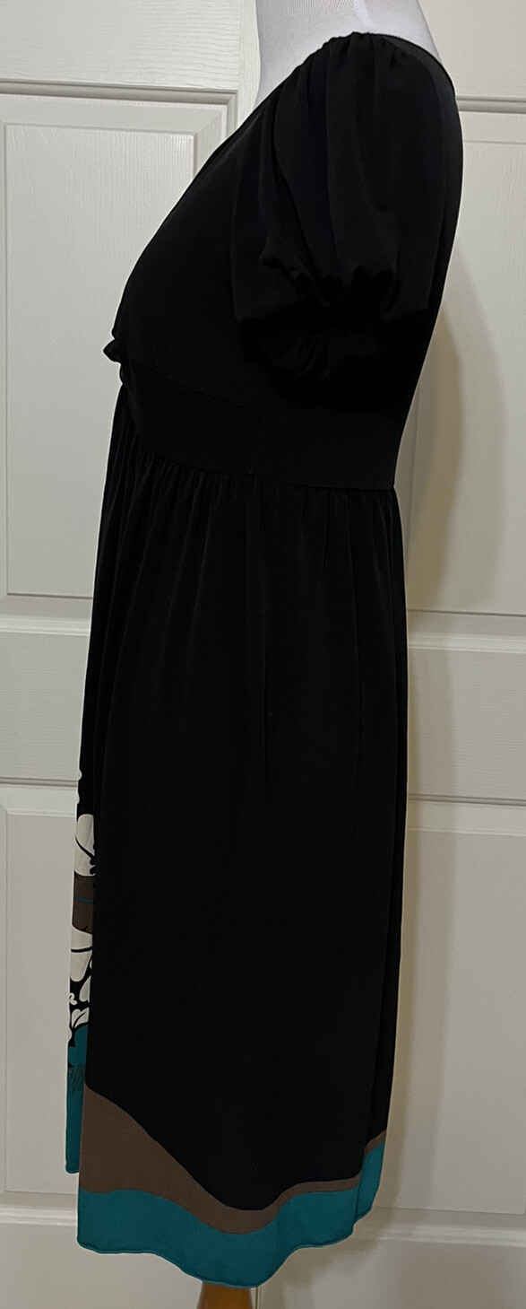Sophie Max size S black brown teal short sleeve slinky A-line dress