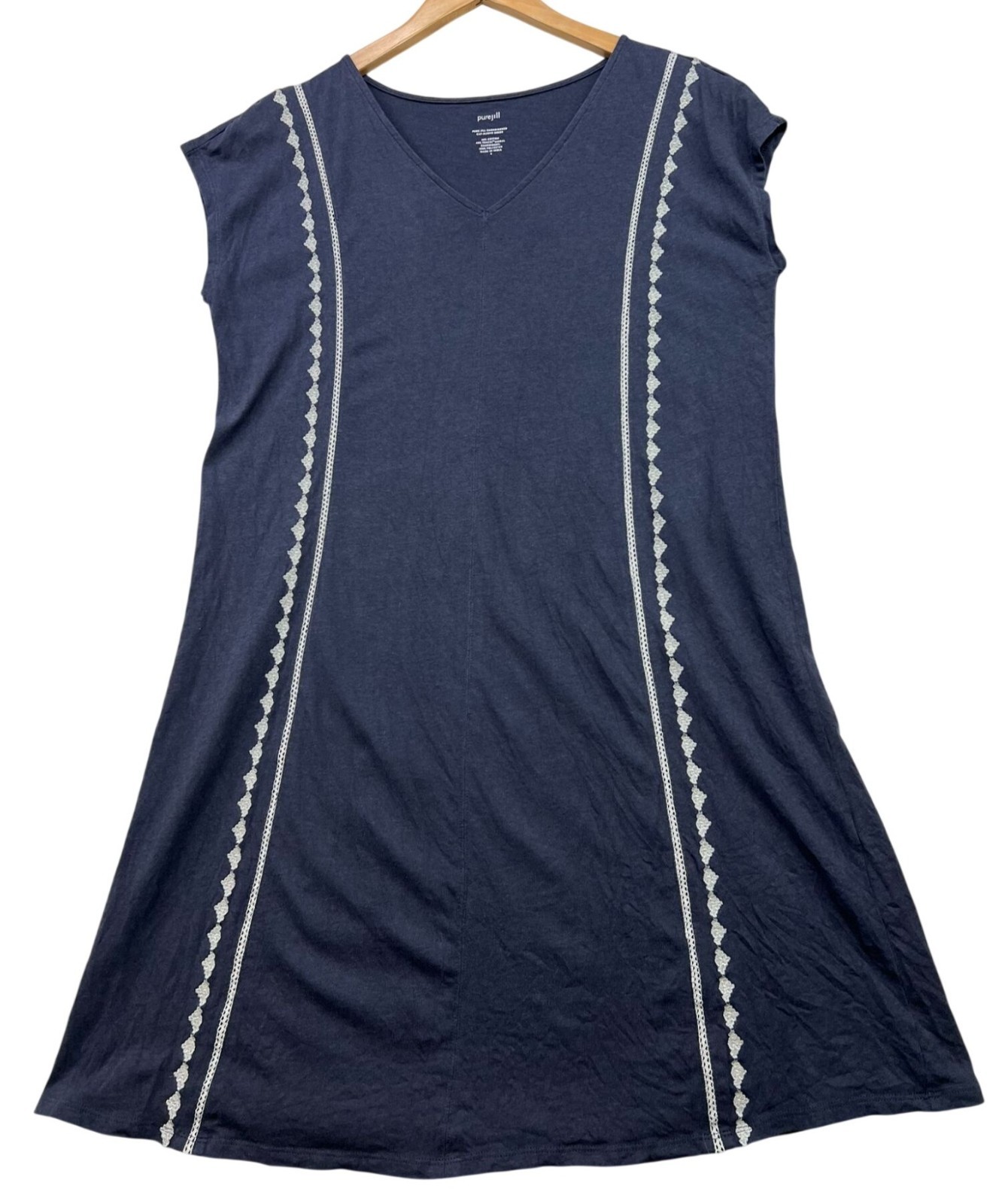 Pure Jill J Jill Womens Embroidered Coastal Euro Mini Stretch Dress Small Navy