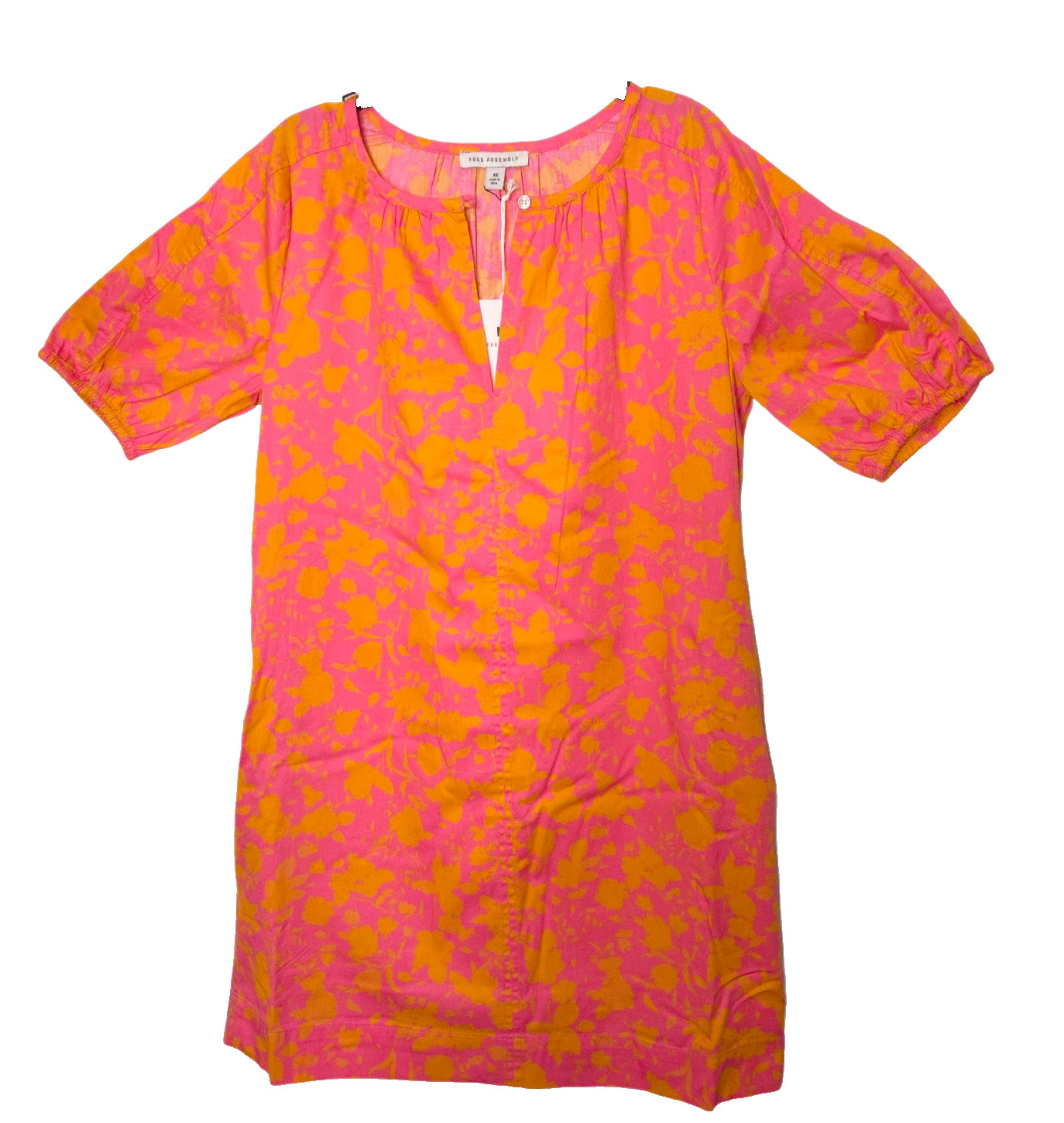 Free Assembly Pullover Dress Women’s XL Pink Orange Floral Stretch Cuffs Pockets