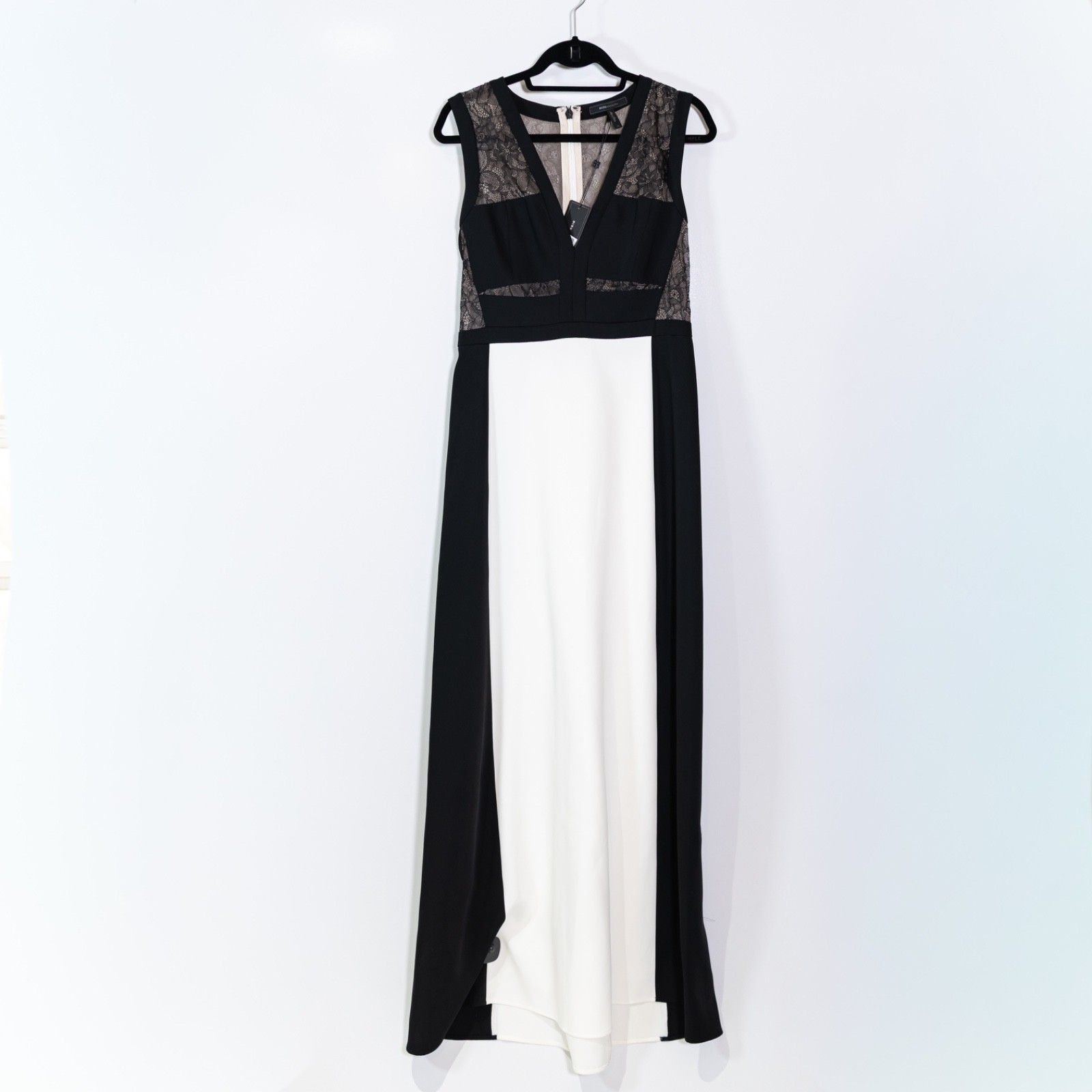 NEW BCBGMaxAzria Oudette Semi Sheer Lace Panel Dress Ivory Black 10