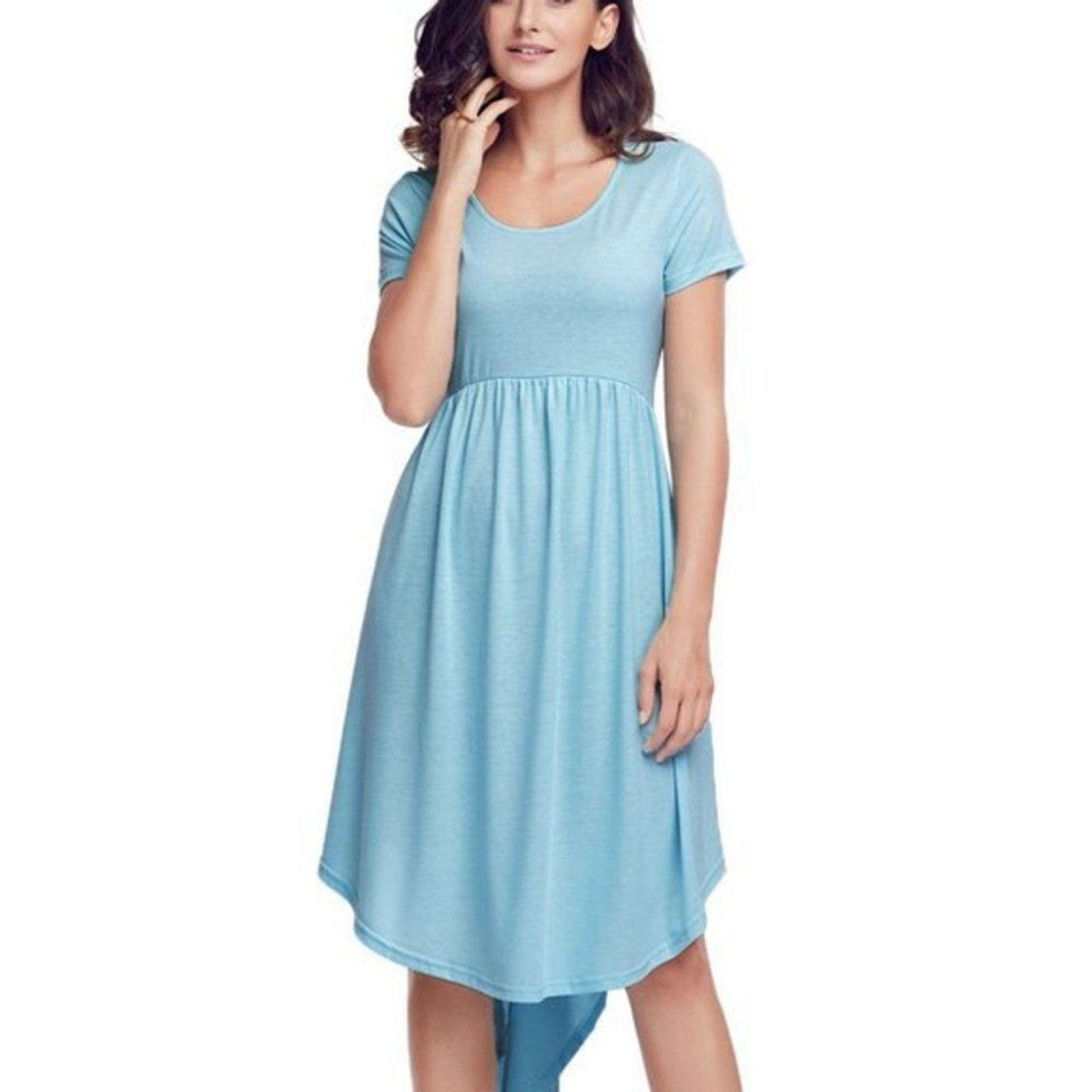 Womens Small T-Shirt Dress Scoop Neck Blue Cap Sleeve High Low Summer Park Midi