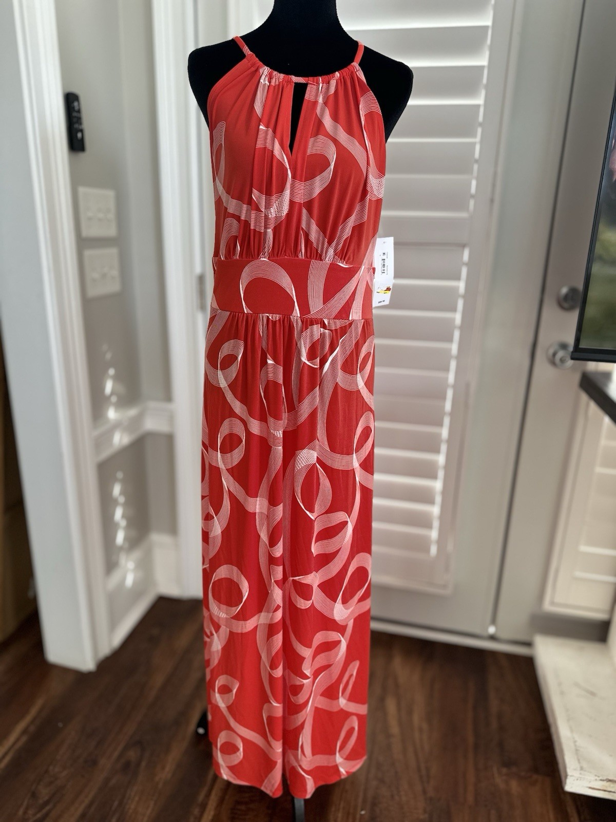 NWT Elegant Red / White Halter Maxi Dress by London Times SIZE 14 MSRP 89.00