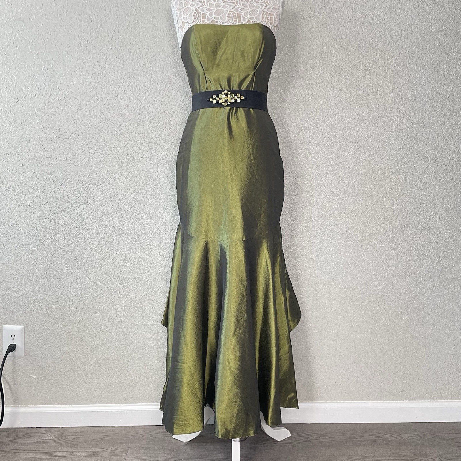 Vintage Betsy & Adam Prom Mermaid Dress Beaded 10 Chartreuse Y2K Whimsygoth Goth